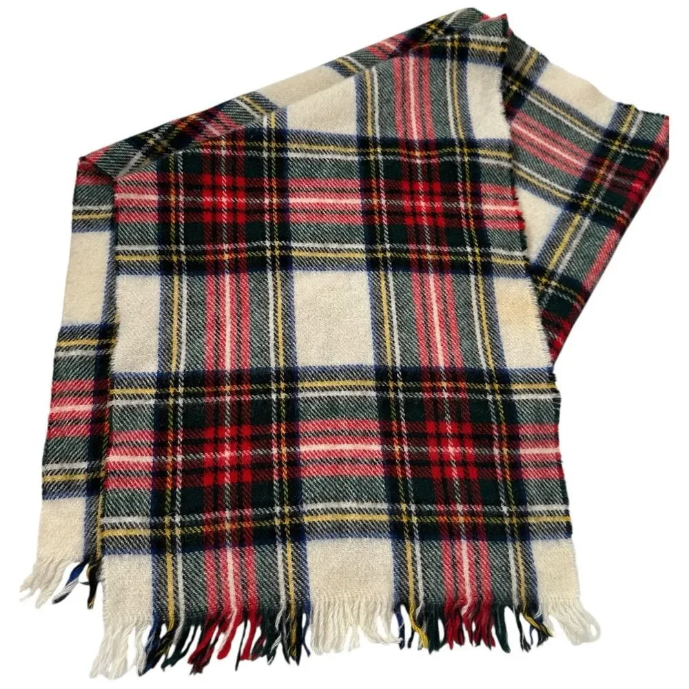 Hugh Parsons Scottish Lambswool Multicolor Tartan Heritage Plaid Fringed Scarf